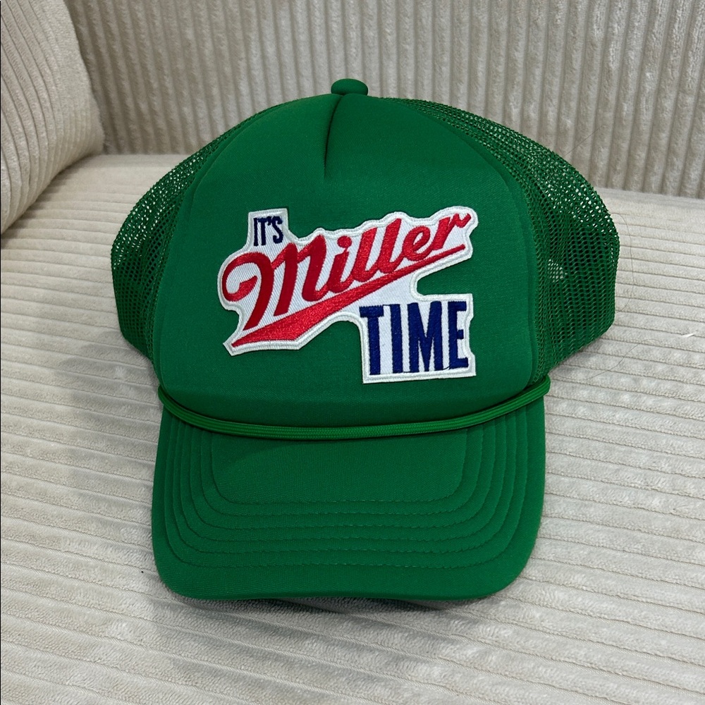 GIGI PIP Green Miller Time Trucker Hat with Red & Blue Patch